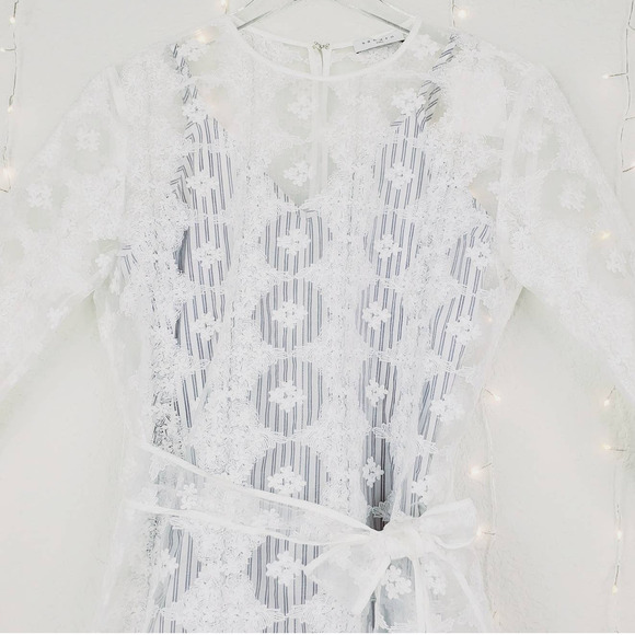 Sandro Paris Isabelle Floral Embroidered Lace Mini Dress Small NEW Striped Slip - Picture 4 of 16